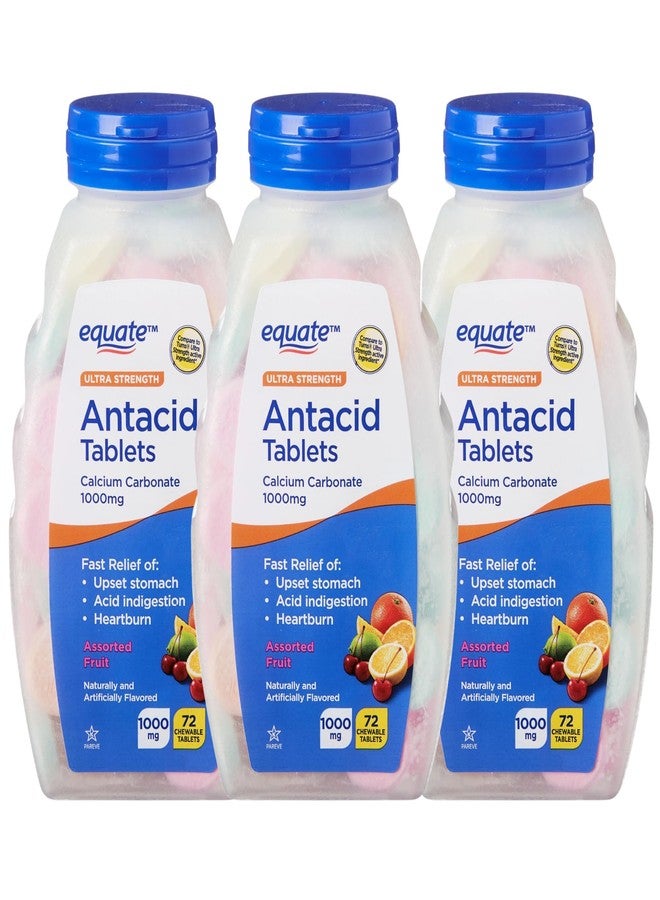 Create and Bundle Equate Ultra Strength Antacid Chewable Fruit Tablets, Over The Counter, 1000 mg, 72 Ct (Pack of 3) Total 216 Count + Createandbundle Sticker - Image 2